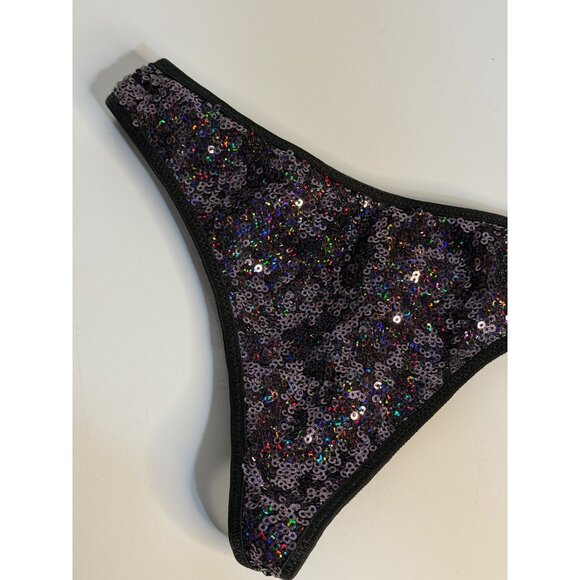 Victoria’s Secret Black Sequin Thong Panty XS/TP Sparkle Side Bling Strap NWT - Picture 2 of 6